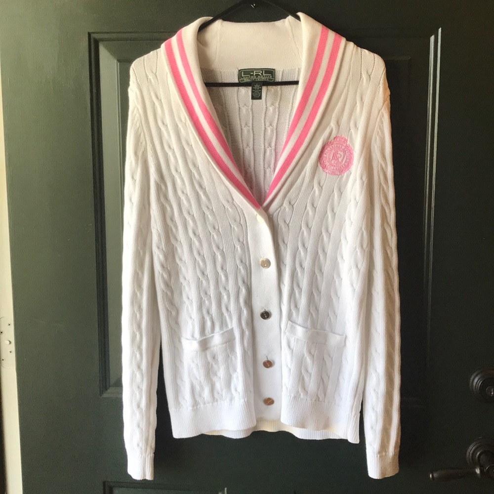 Ralph Lauren pink & white cardigan